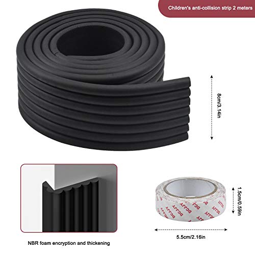 2m Suave Protectores para Borde, Protector Para Esquinas Para Bebé Niños, Anticolisión Protector Para Bordes, Tira de Espuma de Borde de Mesa con Cinta de Doble Cara, Protector de la Familia (Negro)