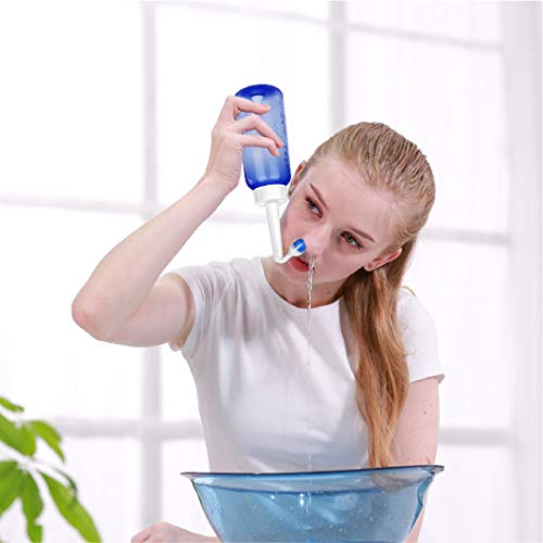 3 x Mezcla de enjuague nasal + Neti Pot | Botella de lavado de nariz 300 ml + pulverizador nasal con bolsa de almacenamiento impermeable