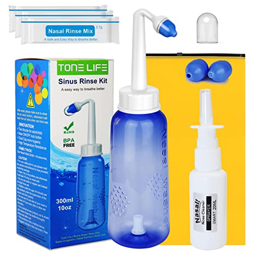 3 x Mezcla de enjuague nasal + Neti Pot | Botella de lavado de nariz 300 ml + pulverizador nasal con bolsa de almacenamiento impermeable