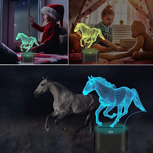 3D Caballo ilusión Lámpara Luz Nocturna 7/16 Colores Cambiantes Control Remoto USB de Suministro de Energía Juguetes Decoración Regalo de Cumpleaños Navidad