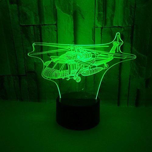 3D Helicóptero Avión ilusión Optica Lámpara Luz Nocturna 7 Colores Cambiantes Touch USB de Suministro de Energía Juguetes Decoración Navidad Cumpleaños Regalo