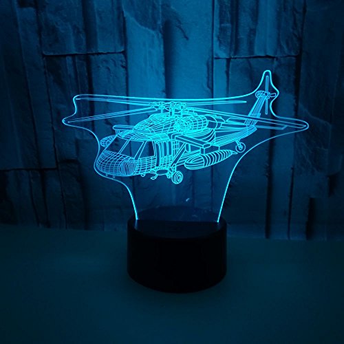 3D Helicóptero Avión ilusión Optica Lámpara Luz Nocturna 7 Colores Cambiantes Touch USB de Suministro de Energía Juguetes Decoración Navidad Cumpleaños Regalo