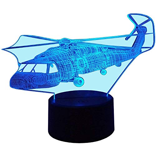 3D Helicóptero Avión ilusión Optica Lámpara Luz Nocturna 7 Colores Cambiantes Touch USB de Suministro de Energía Juguetes Decoración Navidad Cumpleaños Regalo