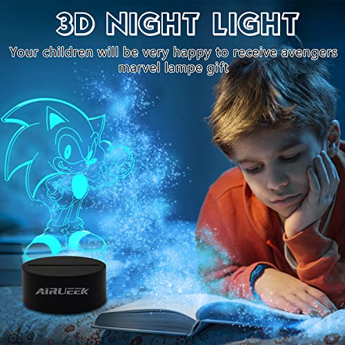 3D Illusion Sonic Hedgehog Night Light, lámpara de mesa de anime con control remoto para decoración de dormitorio infantil, iluminación creativa para niños y fanáticos