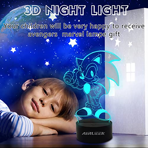 3D Illusion Sonic Hedgehog Night Light, lámpara de mesa de anime con control remoto para decoración de dormitorio infantil, iluminación creativa para niños y fanáticos