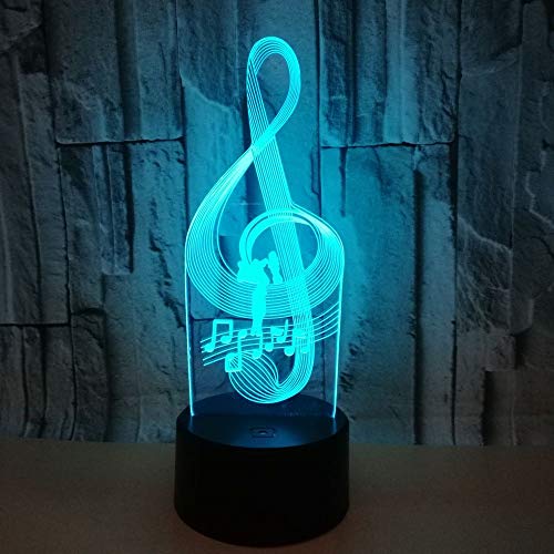 3D Lámpara Óptico Illusions Luz Nocturna, Notas Musicales Lámpara De Mesita De Noche, Luces De Noche Para Niños Decoración De Escritorio 7 Colores Cambio De Botón Táctil Y Cable Usb