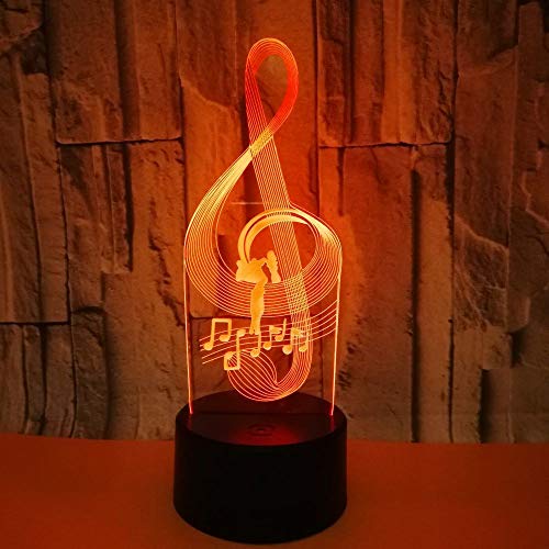 3D Lámpara Óptico Illusions Luz Nocturna, Notas Musicales Lámpara De Mesita De Noche, Luces De Noche Para Niños Decoración De Escritorio 7 Colores Cambio De Botón Táctil Y Cable Usb