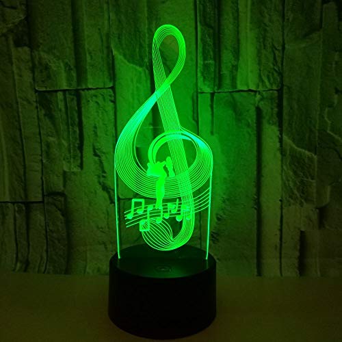 3D Lámpara Óptico Illusions Luz Nocturna, Notas Musicales Lámpara De Mesita De Noche, Luces De Noche Para Niños Decoración De Escritorio 7 Colores Cambio De Botón Táctil Y Cable Usb