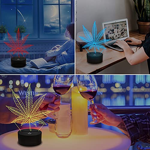 3D Nachtlichter, Cannabis Leaf Illusion Lampe mit Smart Touch 16 Farben Wickeltisch Schreibtisch Schlafzimmer Dekor Optische Home Room Store Dekoration…