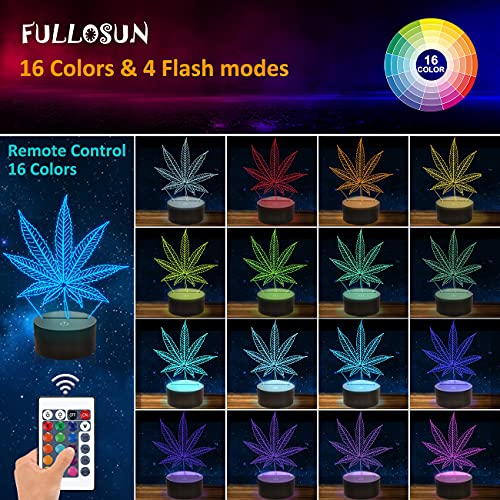 3D Nachtlichter, Cannabis Leaf Illusion Lampe mit Smart Touch 16 Farben Wickeltisch Schreibtisch Schlafzimmer Dekor Optische Home Room Store Dekoration…