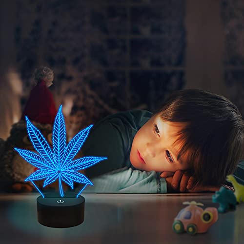 3D Nachtlichter, Cannabis Leaf Illusion Lampe mit Smart Touch 16 Farben Wickeltisch Schreibtisch Schlafzimmer Dekor Optische Home Room Store Dekoration…