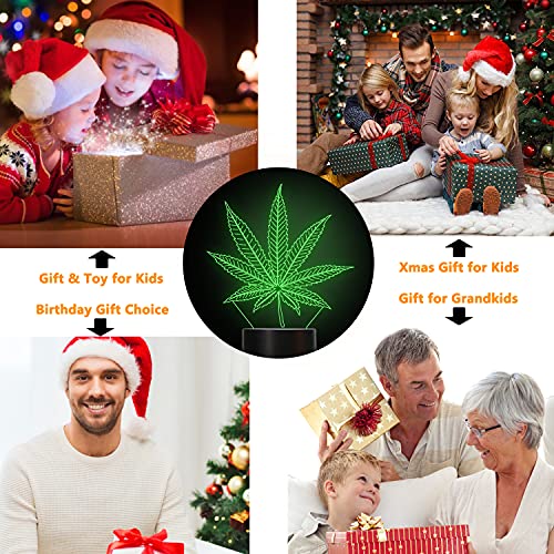 3D Nachtlichter, Cannabis Leaf Illusion Lampe mit Smart Touch 16 Farben Wickeltisch Schreibtisch Schlafzimmer Dekor Optische Home Room Store Dekoration…