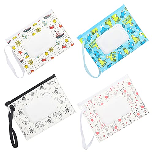 4 piezas Dispensador Portátilde toallitas húmedas Reutilizable Bolsa para Toallitas Húmedas Bolsa toallitas bebe Estuche Bolsa para toallitas húmedas para bebé,viajes, cochecitos, mochilas（B）