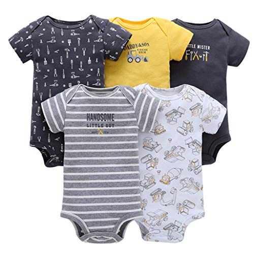 5 Piezas Bebé Body Mono de Manga Corta Mameluco Algodón Recién Nacido Pijama Bebés Juegos de Regalo, 6-9 Meses