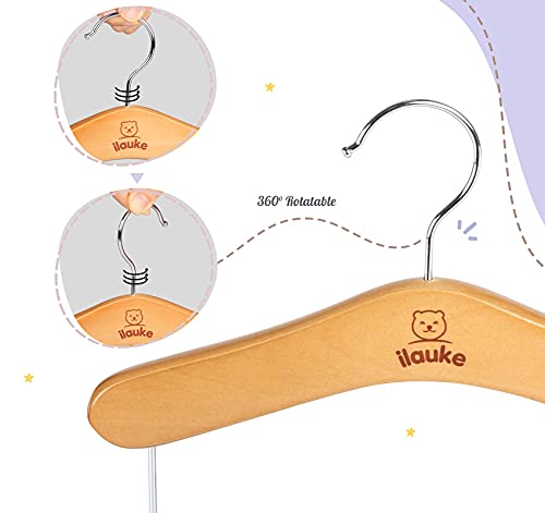 6 perchas con pinzas deslizantes + 6 perchas para bebé de madera de calidad sólidas, clásicas con giro de 360 grados para ropa de bebé o niño para faldas y pantalones, 25 cm – natural