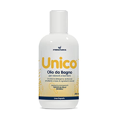 Aceite de Baño Unico - Profundamente nutritivo - Emulsión calmante y emoliente - INGREDIENTES NATURALES - adecuado para nutrir y limpiar la delicada piel de bebés y niños desde el nacimiento (200 ml)