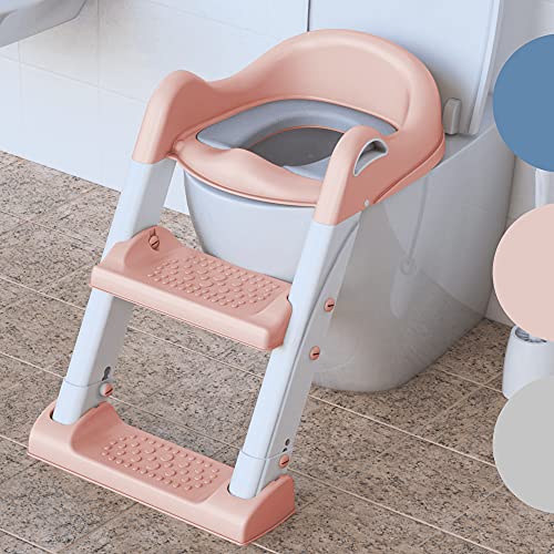 Adaptador WC niños con escalera de BEARTOP | antideslizante, estable & portatil | altura del inodoro 38-42cm | hasta 75 kg | reductor wc niños plegable, potty trainer, asiento reductor wc infantil