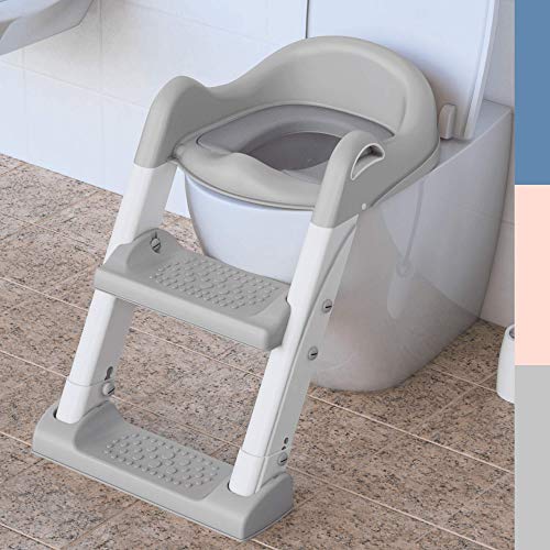 Adaptador WC niños con escalera de BEARTOP | antideslizante, estable & portatil | altura del inodoro 38-42cm | hasta 75 kg | reductor wc niños plegable, potty trainer, asiento reductor wc infantil