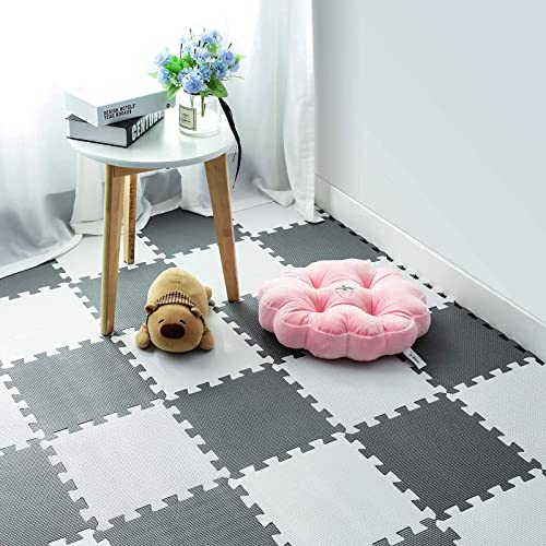 Alfombra Puzzle para Niños Bebe Infantil - Suelo de Goma EVA Suave. 25 Piezas (30 * 30 * 1cm), Blanco & Gris.QQC-ALb25N