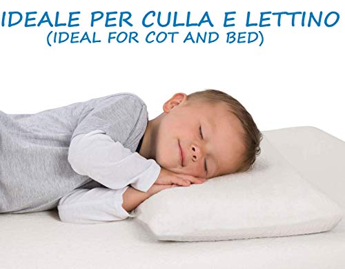 Almohada Bebe (100% Made In Italy Y Oeko-Tex®) - Cojin Bebe 40x30 Cm - Almohada Cuna Fina, Transpirable Y Antiácaros con Funda De Algodón 100% - Cojin Cuña