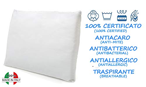 Almohada Bebe (100% Made In Italy Y Oeko-Tex®) - Cojin Bebe 40x30 Cm - Almohada Cuna Fina, Transpirable Y Antiácaros con Funda De Algodón 100% - Cojin Cuña