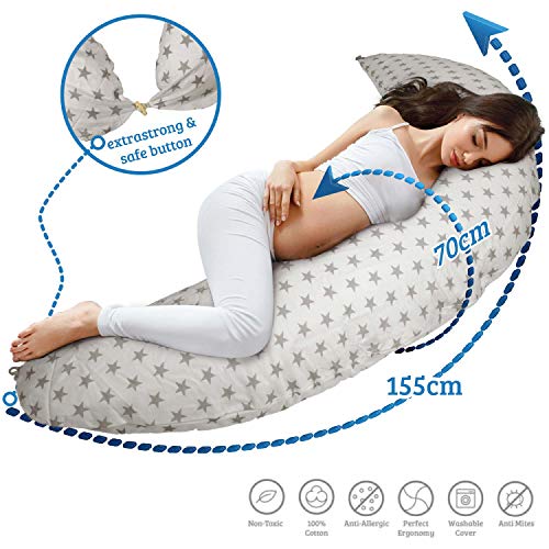 Almohada de lactancia Almohada de embarazo para dormir, descansar y amamantar Almohada para dormir de lado Almohada de posicionamiento para la madre y el bebé (Blanco)