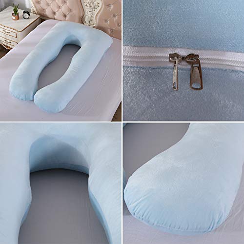 Almohada de Maternidad con Forma de U, Almohada de Embarazo para Todo el Cuerpo y Maternidad con Funda Lavable para Dormir de Lado y Soporte para la Espalda (Azul (Terciopelo))