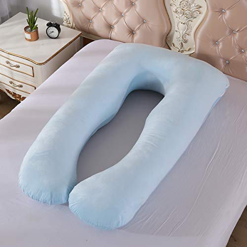 Almohada de Maternidad con Forma de U, Almohada de Embarazo para Todo el Cuerpo y Maternidad con Funda Lavable para Dormir de Lado y Soporte para la Espalda (Azul (Terciopelo))