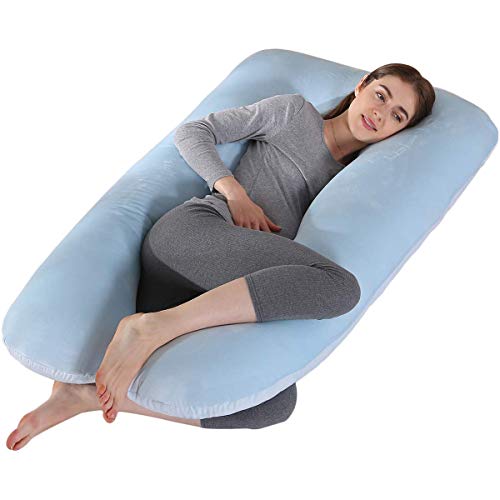 Almohada de Maternidad con Forma de U, Almohada de Embarazo para Todo el Cuerpo y Maternidad con Funda Lavable para Dormir de Lado y Soporte para la Espalda (Azul (Terciopelo))