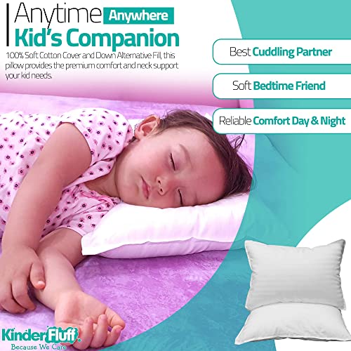 Almohada Kinder Fluff para niños pequeños (paquete de 2) - La única almohada con relleno alternativo de plumón y algodón suave 300T. Hipoalergénico y lavable a máquina. Almohada de bebé ideal para cama de niño pequeño o almohada de viaje.