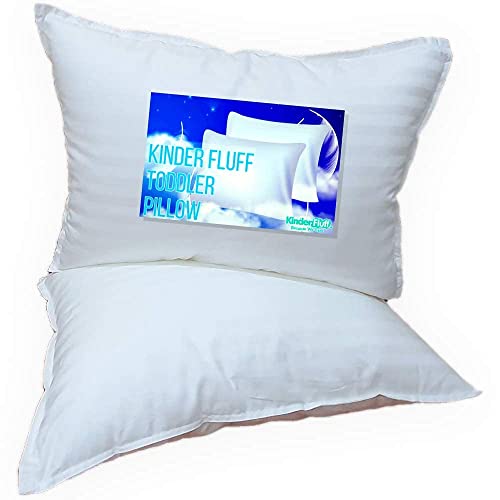 Almohada Kinder Fluff para niños pequeños (paquete de 2) - La única almohada con relleno alternativo de plumón y algodón suave 300T. Hipoalergénico y lavable a máquina. Almohada de bebé ideal para cama de niño pequeño o almohada de viaje.