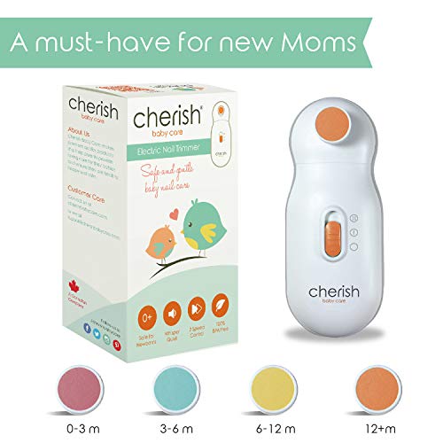 Almohadillas de repuesto para el cuidado del bebé Cherish Baby Care Electric Nail Trimmer – Incluye 4 discos de limado de color para recién nacido a niño pequeño