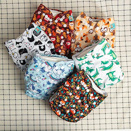 ALVABABY Pack 6pcs Pañales de tela ajustables y lavables de bolsillo + 12 insertos 6DM14-ES