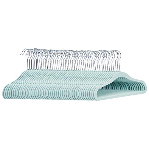 Amazon Basics - Perchas de terciopelo antideslizantes para niños, pack de 50 unidades, color verde menta