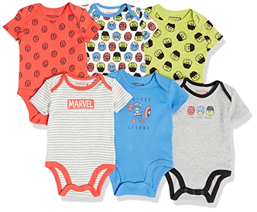 Amazon Essentials Baby Disney Star Wars Marvel Short-Sleeve Bodysuits Body, Paquete de 6 Amigos Meses, Pack de 6