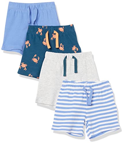 Amazon Essentials Cotton Pull-On Shorts Disfraces para bebés y niños pequeños, Azul, Vida Marina, 9-12 Meses, Pack de 4