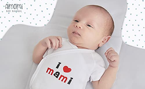 Amomí Body Bebé Cruzado para Recién nacido Manga Corta personalizados I Love mami, I Love papi 0 Mes100% algodón combed (0 Mes, A21048/0M)