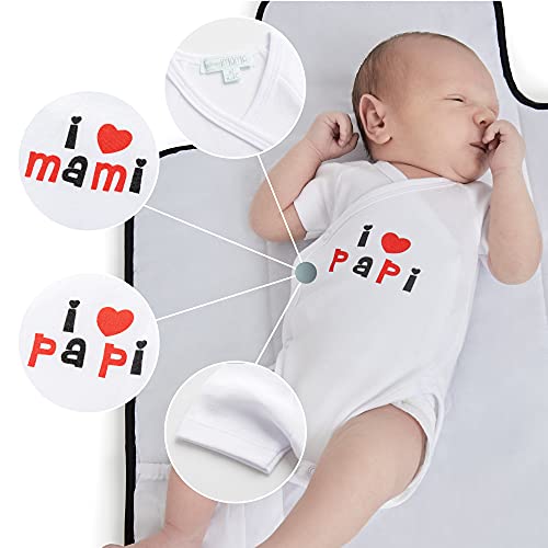 Amomí Body Bebé Cruzado para Recién nacido Manga Corta personalizados I Love mami, I Love papi 3 Meses 100% algodón combed (3 Meses, A21046)