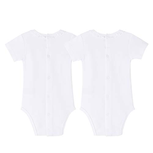 Amomí Body para Bebé Cuello Batista Cuello Volante Pack de 2 Pcs Manga Corta 100% Algodón, (6 Meses, Blanco 2)