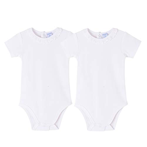 Amomí Body para Bebé Cuello Batista Cuello Volante Pack de 2 Pcs Manga Corta 100% Algodón, (6 Meses, Blanco 2)