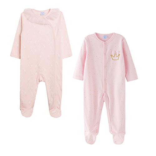 Amomí, Pijama algodón Bebé Niña Pelele Bebé Niña Manga Larga Pack de 2 Pcs Algodón 100%, 0-24 Meses (18 Meses, 71124+BGI79661/18M)