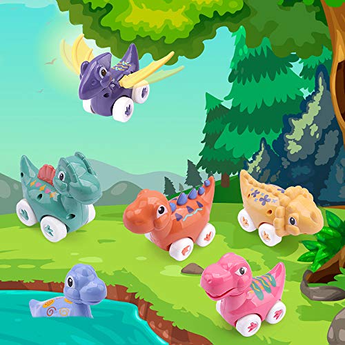 AmyBenton Coches de juguete de dinosaurio para niños – Dino Pull Back Coches – Juego de 6 – coche de juguete para bebé para 1 año