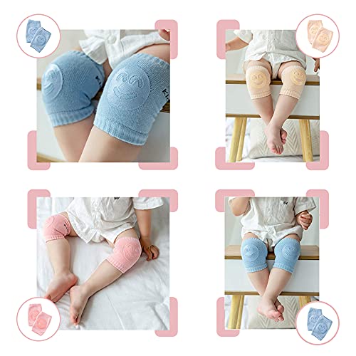 Ancuioyz 5 Pares De Rodilleras Para Mangas De Gateo, Ayuda Para Gatear Antideslizante Para Bebés, Algodón Unisex Con Protector Antideslizante De Goma Sonriente Para Niños Pequeños 0-24 Meses