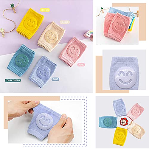 Ancuioyz 5 Pares De Rodilleras Para Mangas De Gateo, Ayuda Para Gatear Antideslizante Para Bebés, Algodón Unisex Con Protector Antideslizante De Goma Sonriente Para Niños Pequeños 0-24 Meses