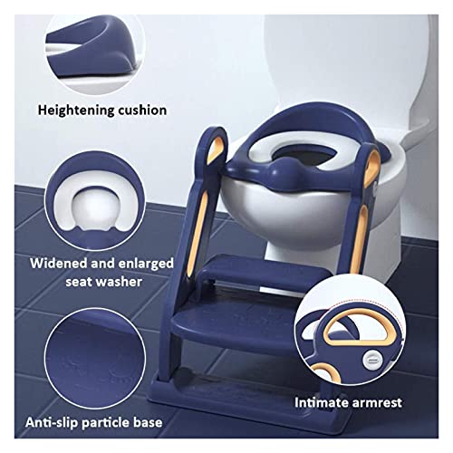 Asiento de inodoro ajustable de altura con escalera, asiento de entrenamiento para bebé acolchado, carga máxima hasta 75 kg, entrenamiento de inodoro plegable estable antideslizante para niños y niñas