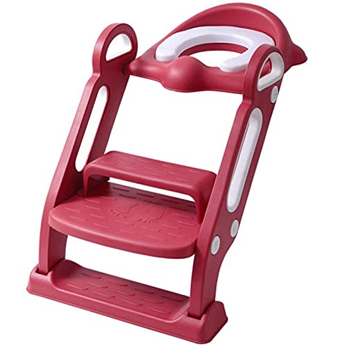 Asiento de inodoro ajustable de altura con escalera, asiento de entrenamiento para bebé acolchado, carga máxima hasta 75 kg, entrenamiento de inodoro plegable estable antideslizante para niños y niñas