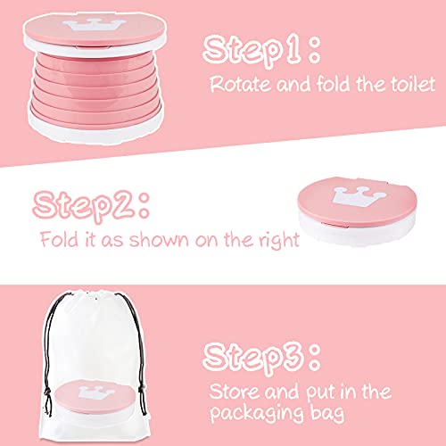 Asiento de Inodoro Para Niños, Silla de Inodoro Plegable Para Entrenamiento de Bebés Orinal de Viaje Para Interiores y Exteriores con Bolsa de Viaje (pink)