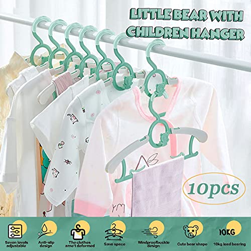 auvstar Perchas Infantiles,Ajustable Perchas Niños,Perchas de Plástico para Bebés con Ganchos Apilables para Ahorrar Espacio Antideslizantes, Perchas para Ropa de Bebé y Niños Pequeños(28-37cm)(Verde)