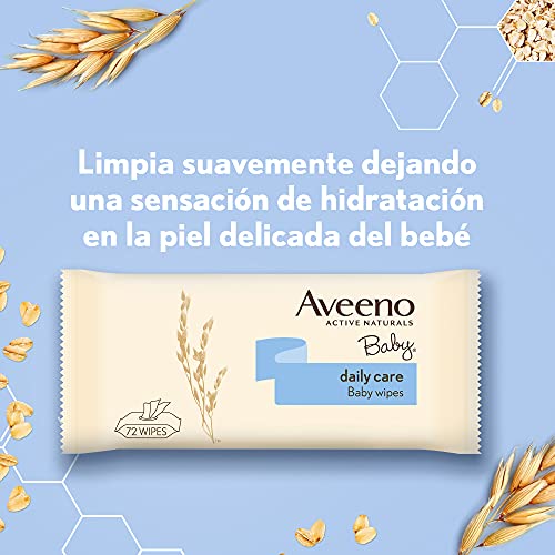 Aveeno Baby, Toallitas Higienizantes de Bebé, Piel Sensible, Extracto de Avena y Aloe, 72 Unidades