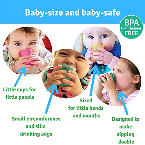 Babycup Primer Vaso - taza de aprendizaje para bebés y niños 4m+, sippy cup abierta graduada y transparente, 100% biodegradable y reciclable, libre de BPA, capacidad de 50ml, set de 4, (rosa)